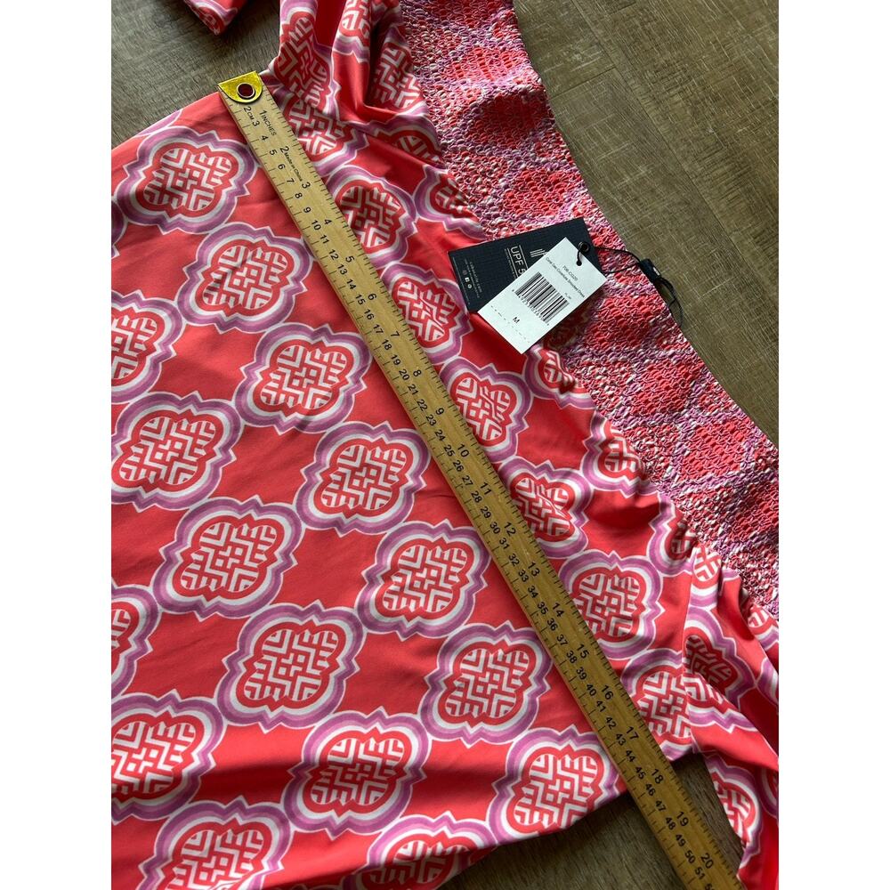 Cabana Life NWT Coral Geo Off Shoulder Tunic Dress Tassel Hem UPF 50 Beach M - Picture 8 of 12